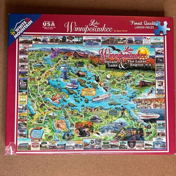 White Mountain Puzzle Lake Winnipesaukee Squam Lakes Region NH Map 1000 Pieces