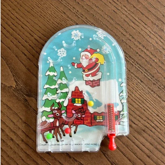 Vtg Kurt S Adler Christmas Pinball Game Santa Reindeer Handheld Toy Hong Kong
