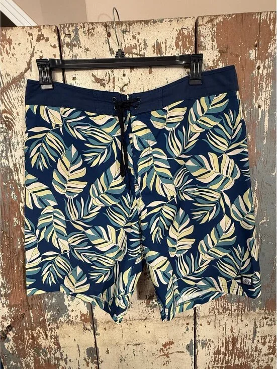 Men's Reef Swim Shorts Trunks , size 36, Blue tropical leaf, board shorts