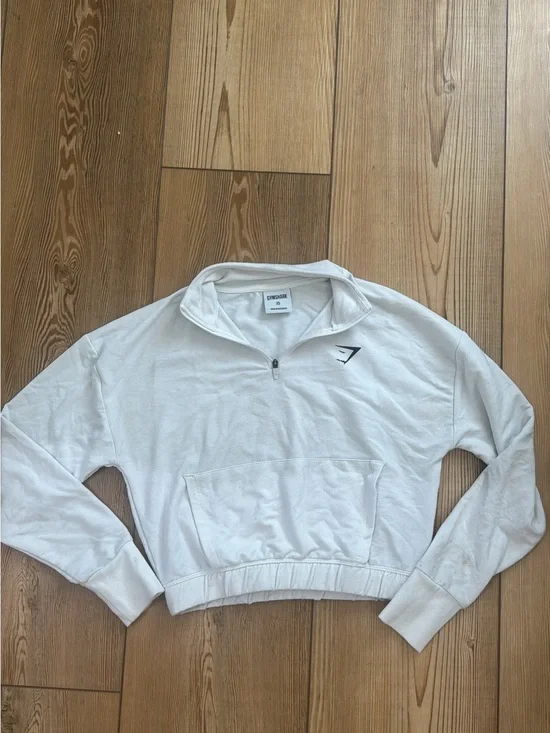 Gymshark White Cropped Half-Zip Sweatshirt