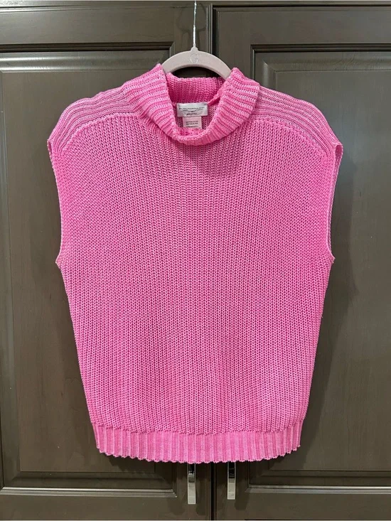 Ploumanac'h Ribbed Mini Knit Sleeveless Sweater in Pink, Small