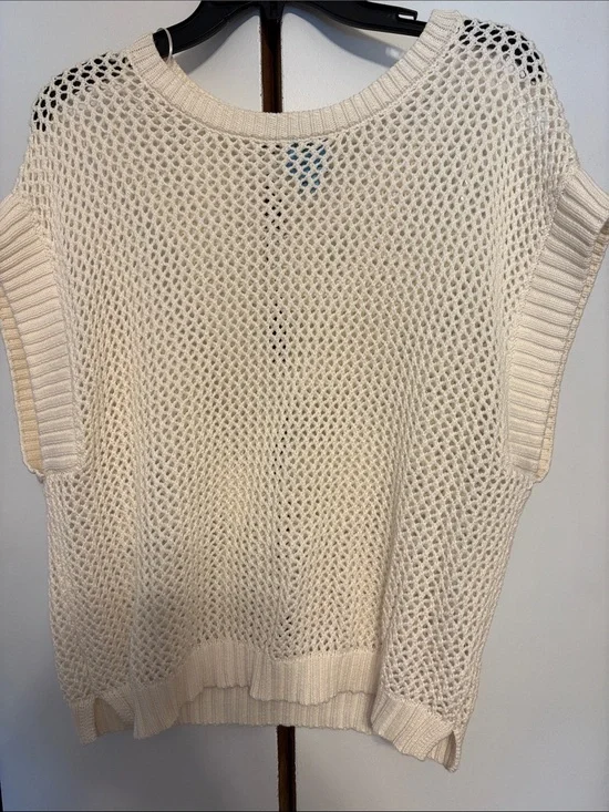 CeCe Cream Open-Knit Sleeveless Crew Sweater