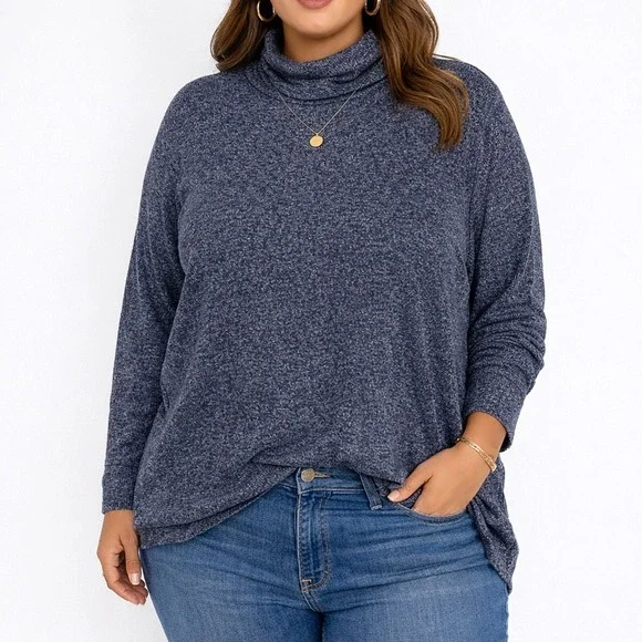 Abercrombie & Fitch Marled Blue Turtleneck Sweater Women Size L Cozy‎ Relaxed