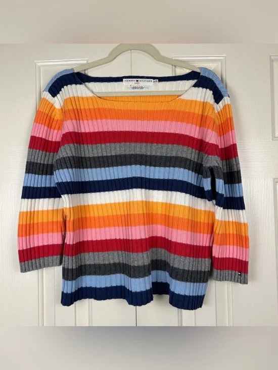 Vintage Y2K Tommy Hilfiger Striped Knit Sweater