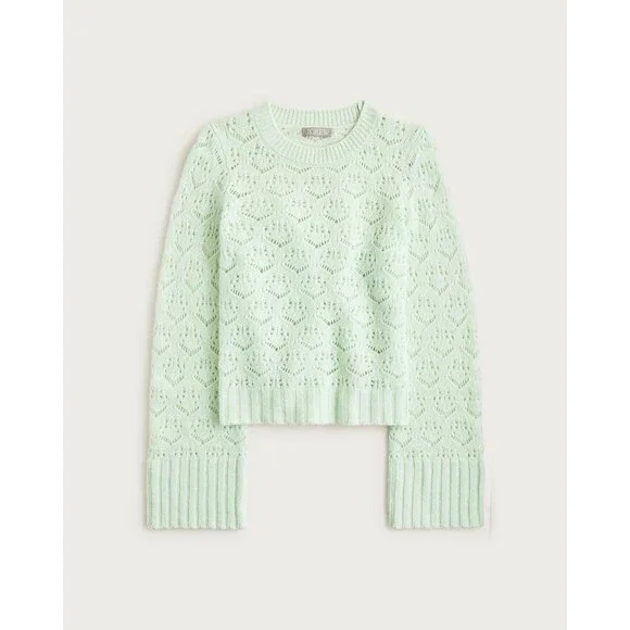 NEW J. Crew Women Supersoft Pointelle Wool Wide Sleeve Sweater Jade Green M NWT