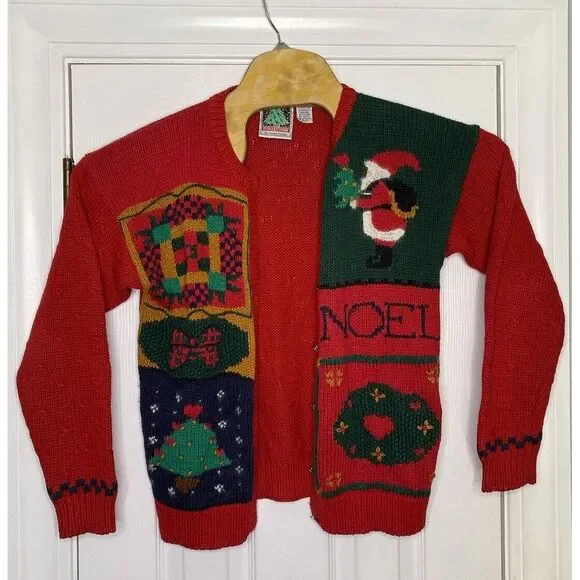 Vintage Casual Corner Women's Christmas Knit Cardigan Sweater Red‎ Small Santa