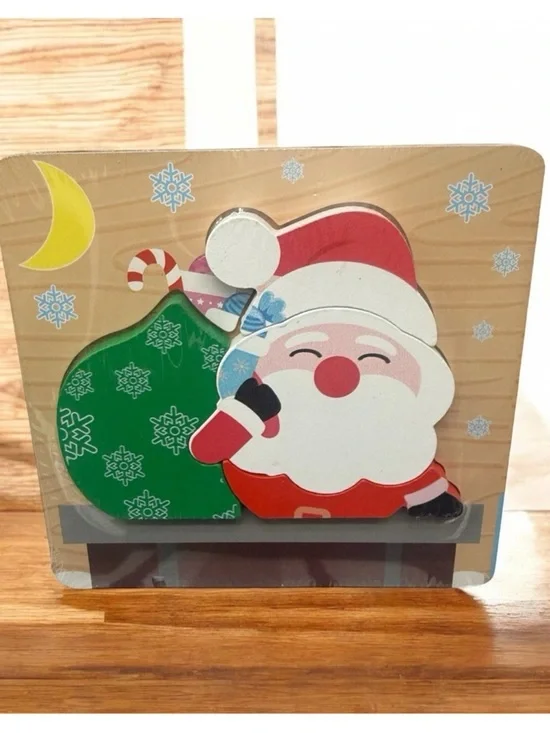 6” x 6” Santa Claus Christmas Wooden Peg Block Puzzle Kids Holiday Games Toys