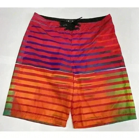 Oakley Board Shorts Men Size 32‎ Rainbow Stripe Performance Swim Trunks EUC
