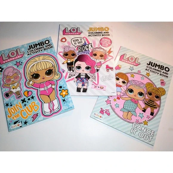 L.O.L. Surprise Jumbo Coloring & Activity Books Lot of 3 + Stand Up Display NEW