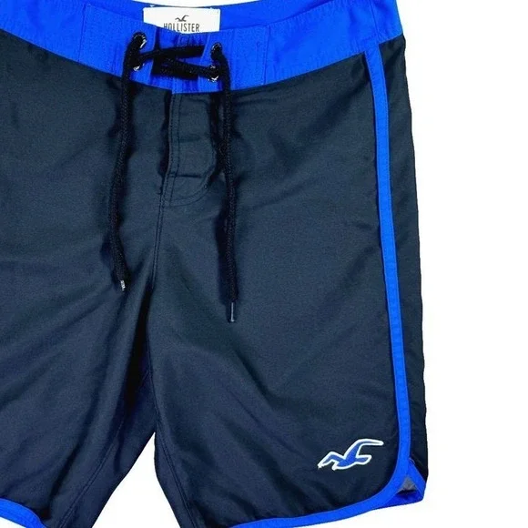 Hollister Board Shorts‎ Men XS Black Blue Swim Trunks Retro Surf Skate