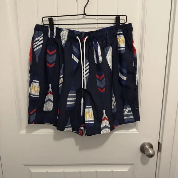 Nautica‎ Men's Swim Trunks Paddle Design Size Large Elastic Waist