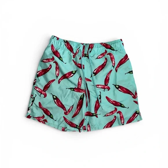 George Aqua Swim Shorts with Red Pepper Print