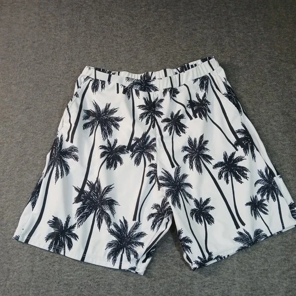 PatPat‎ Men's Size Large White Black Palm Tree Pattern Beach Board Shorts
