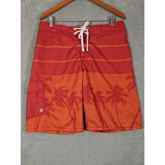 Old Navy Swim Board Shorts Mens M Red Orange Tropical Beach Surfer Y2K Skater