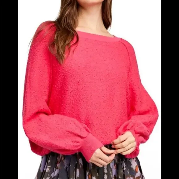 Free People Found My Friend Popcorn Sweater In Rock Candy Pink Womens Medium