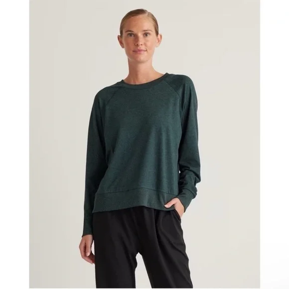Quince Active Flowknit Pullover Crew Heather Green Size Medium