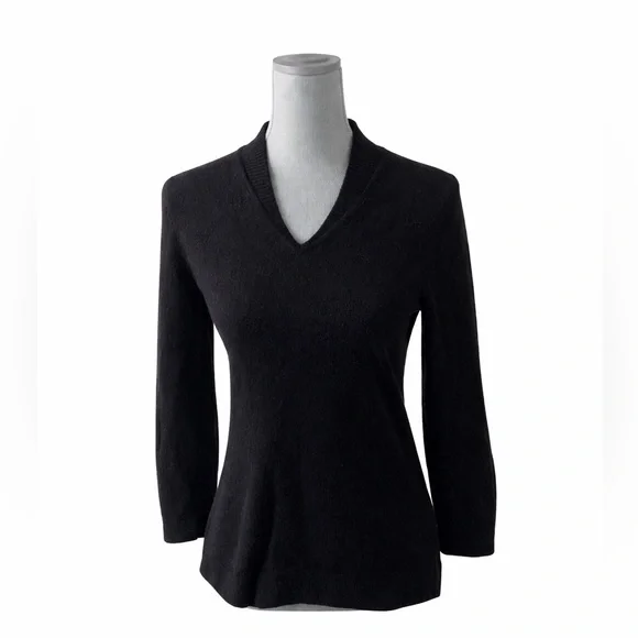 Jones New York Collection 100% Cashmere Black V-Neck Sweater Size S Classic