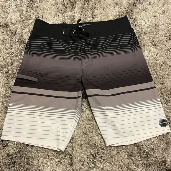 O'Neill Black and Gray‎ Striped Board Shorts