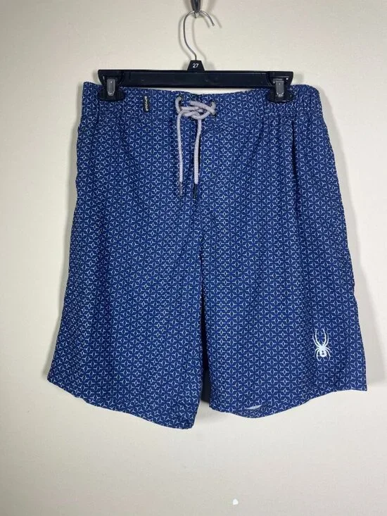 Spyder Men's Blue Print Swimming Trunks Seal Pockets Small Beach Surf!