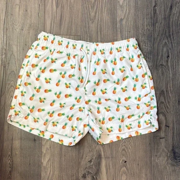 PacSun Mens White Pineapple Print Swim Trunks Mesh Lined Small‎ P25 1388
