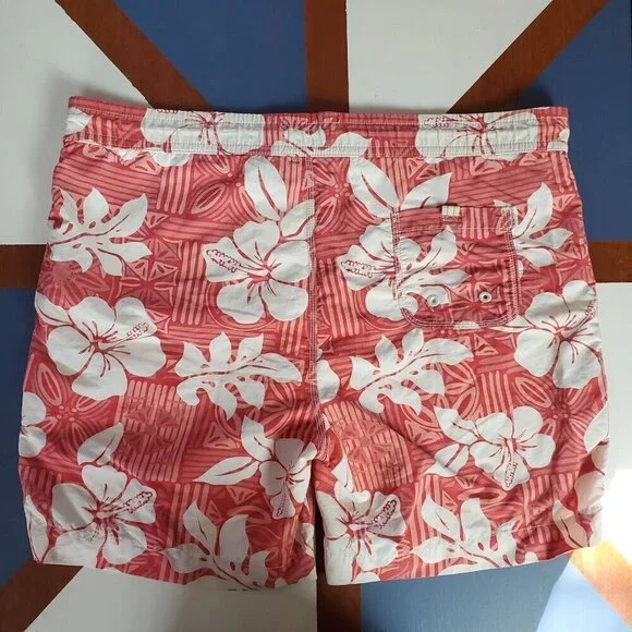 Tommy Bahama Swim Trunks Mens Large L/XL‎ 43x7 Red White Beach Tropical Hawaiian