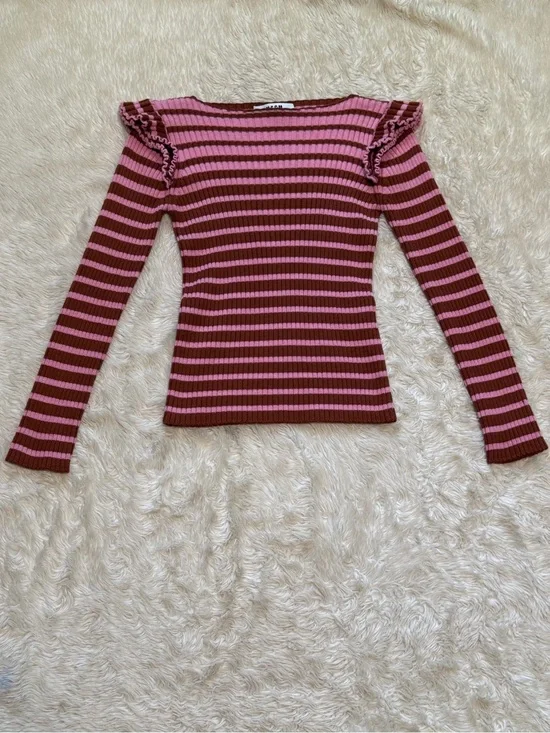 MSGM Knit Striped Ruffle Shoulder Sweater - Size Medium