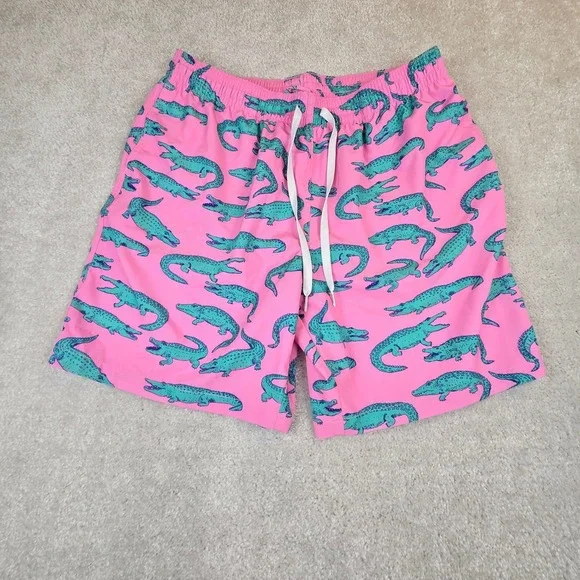 Chubbies Mens XL Pink Crocodile Print Swim Trunks 7 Inch Inseam Mesh Lined FA23