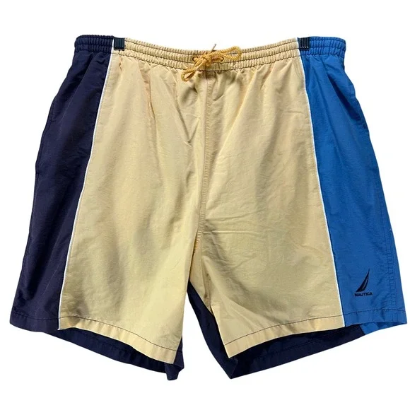 Nautica Swim Trunks Colorblock‎ Mens L Yellow Blue Blend Vintage 90s Surf