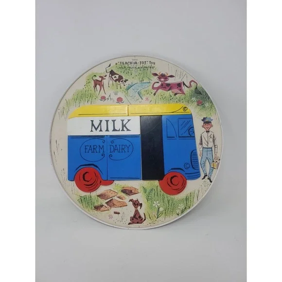 Vtg Milk/Dairy Farm Truck Magnetic Plastic Puzzle, Teach A Tot, Playskool