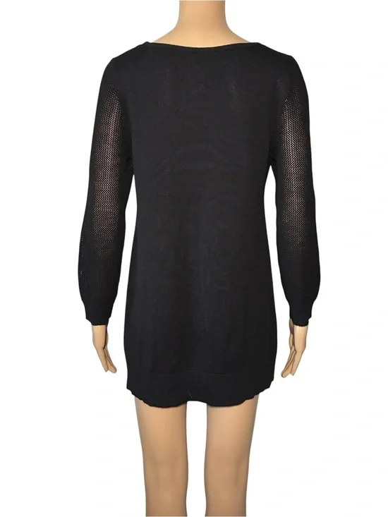 Cable & Gauge Women's Sweater M Black Knit Mesh Lightweight Oversized Pullover