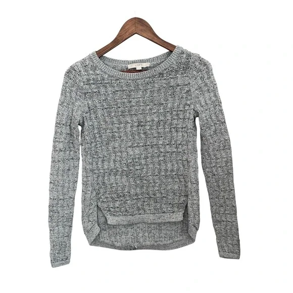 Ann Taylor Loft XS Gray Crocheted Sweater, Long Sleeve High-Low Hem