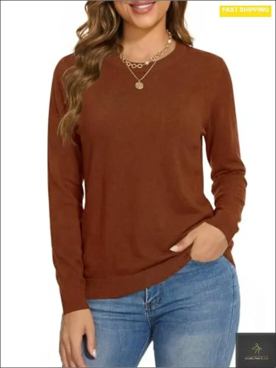 Wool Blend Lightweight Pullover Sweater Crew Neck Long Sleeve Stretchy Fall
