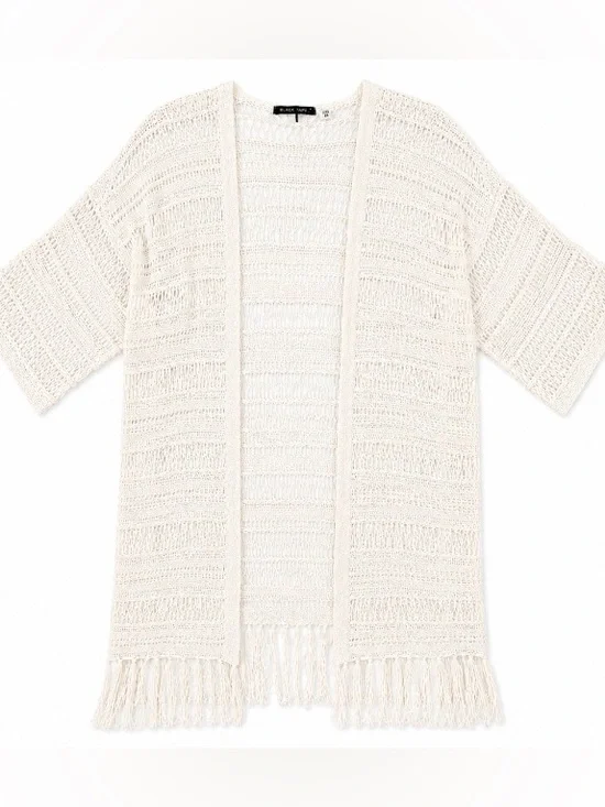 Black Tape_• Open-Front • Fringe Knit • Cardigan • Cream • Large