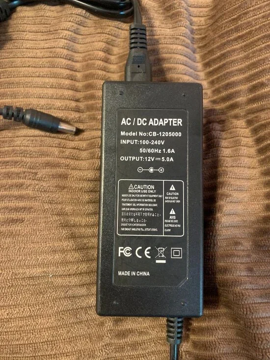 AC/DC Adapter Output: 12V 5.0A Input: 100-240V 50/60Hz 1.6A