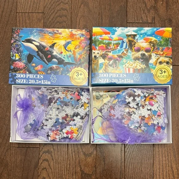 Colorful 300-Piece Jigsaw Puzzle Lot - Ocean & Dog Designs