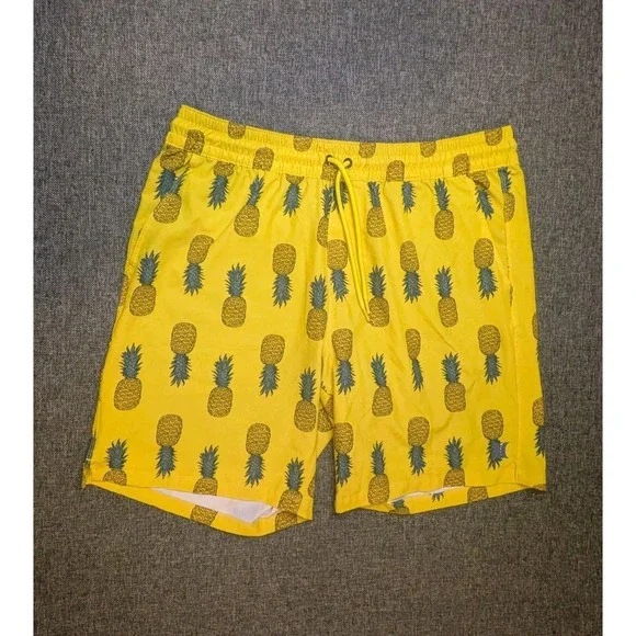 Hurley Men's Swim Board Shorts Size XL Trunks Yellow Pineapple Logo Pattern