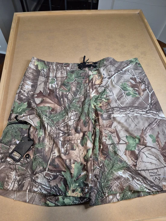 Men's Camo Green and Brown Swim Board Shorts - Drawstring Waist 4551