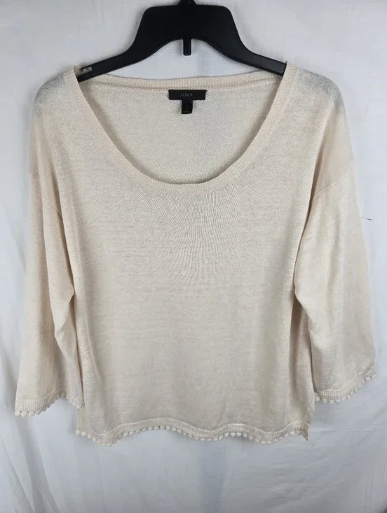 J. Crew Cream Scoop Neck Lightweight Linen Sweater Sz M