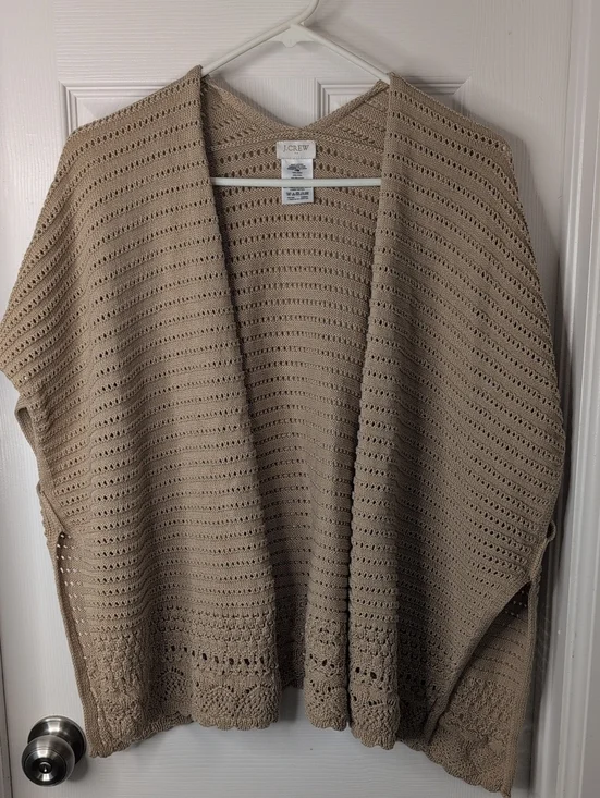 J. Crew 100% Cotton Open-Knit Taupe Poncho