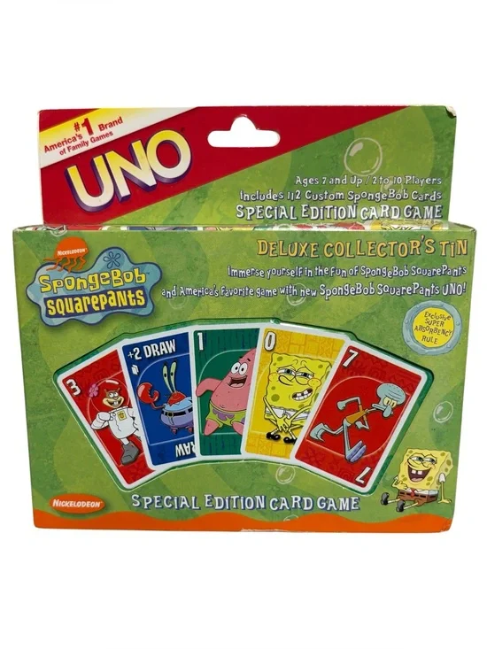 Vintage 2001 SpongeBob Squarepants UNO Deluxe Collector's Tin NEW SEALED