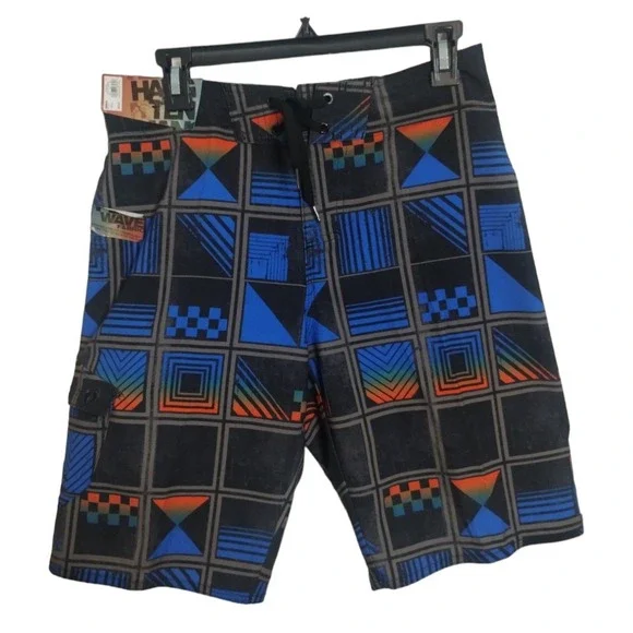 Hang Ten Mens Black /Blue‎ Four way Stretch Swim Shorts Size 30 New
