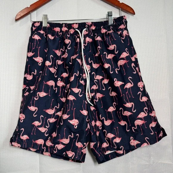 Old Navy Swim Trunks Medium Navy Blue Flamingo Print Board‎ Shorts