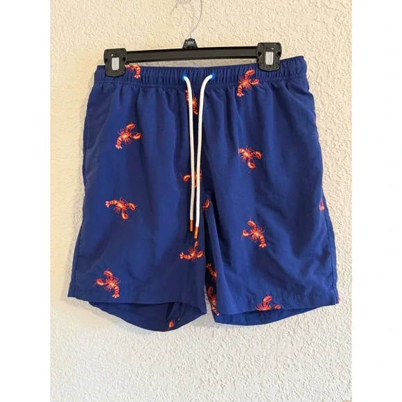 Tommy Bahama Mens Blue Lobster Print Swim Trunks Mesh Lined Shorts Small‎