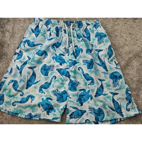 MKS Unlimited Swim Trunks‎ Ocean Themed Dolphin Seahorse Jellyfish Accent Sz 38