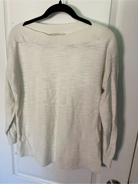 LOFT Women’s Cream Knit Sweater - Classic Lightweight Pullover Size Medium