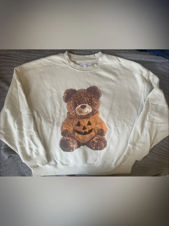Grayson Threads Cream Sweatshirt with Teddy Pumpkin Print
