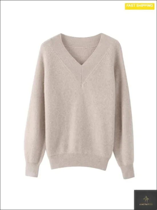 Cashmere and Merino Wool Blend V Neck Lightweight Pullover Sweater