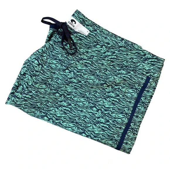 COSTA Board Shorts Mens 38 Green Wave Pattern Performance‎ Swim Surf Trunks