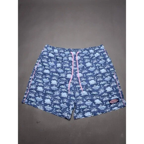 Vineyard Vines Printed Chappy Swim Trunks Shorts Blue Lined Men’s Size L