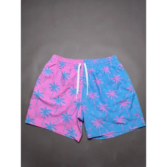Chubbies Swim Trunks Shorts Mens Large Pink Blue Palm Tree 5.5 Inseam Lined